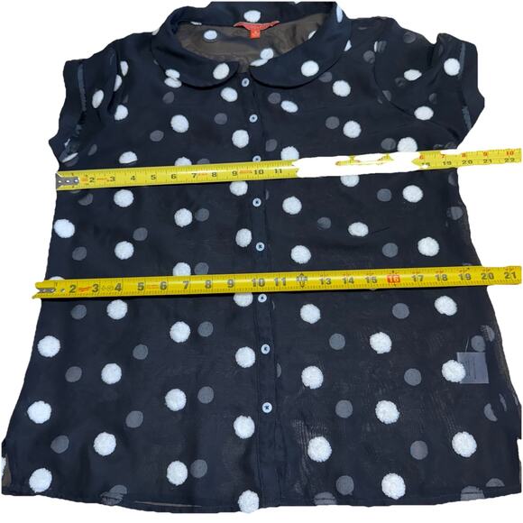 ModCloth Polyester Sheer Textured Button Up Shirt Polka Dot Black L Whimsigoth - Picture 8 of 10